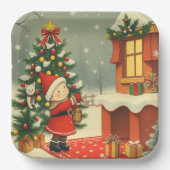 Vintage Christmas Illustration ペーパープレート (正面)