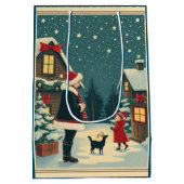 Vintage Christmas Illustration ミディアムペーパーバッグ (裏面)