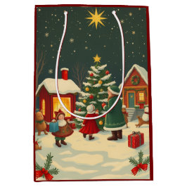 Vintage Christmas Illustration ミディアムペーパーバッグ