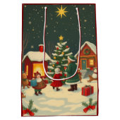 Vintage Christmas Illustration ミディアムペーパーバッグ (裏面)