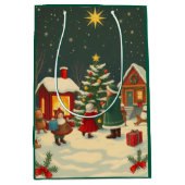 Vintage Christmas Illustration ミディアムペーパーバッグ (正面)