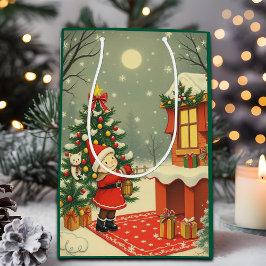 Vintage Christmas Illustration ミディアムペーパーバッグ