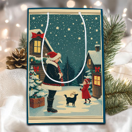 Vintage Christmas Illustration ミディアムペーパーバッグ