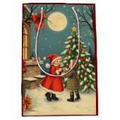 Vintage Christmas Illustration ミディアムペーパーバッグ (正面)