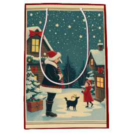 Vintage Christmas Illustration ミディアムペーパーバッグ