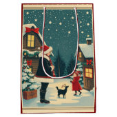 Vintage Christmas Illustration ミディアムペーパーバッグ (裏面)