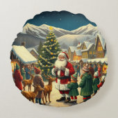 Vintage Christmas Illustration ラウンドクッション (正面)
