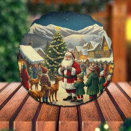 Vintage Christmas Illustration ラウンドクッション