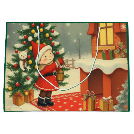 Vintage Christmas Illustration ラージペーパーバッグ