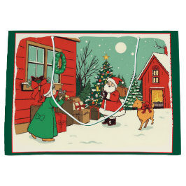 Vintage Christmas Illustration ラージペーパーバッグ