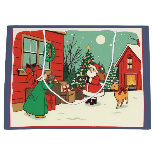 Vintage Christmas Illustration ラージペーパーバッグ (正面)