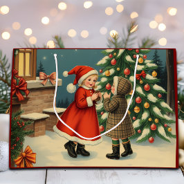 Vintage Christmas Illustration ラージペーパーバッグ