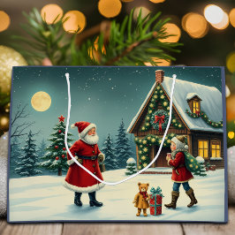 Vintage Christmas Illustration ラージペーパーバッグ