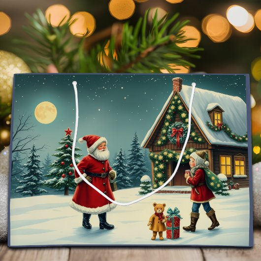 Vintage Christmas Illustration ラージペーパーバッグ