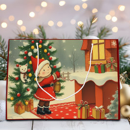 Vintage Christmas Illustration ラージペーパーバッグ