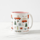 Vintage Christmas Illustration Red Trucks Mug ツートーンマグカップ (正面右)