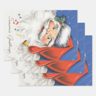 Vintage Christmas, Jolly Santa Claus with Music ラッピングペーパーシート