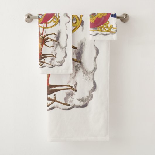 Vintage Christmas, Jolly Santa Claus with Sleigh バスタオルセット (インサイチュ)