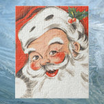 Vintage Christmas, Jolly Santa Claus with Smile ジグソーパズル<br><div class="desc">Vintage illustration Merry Christmas holiday image featuring a jolly Santa Claus smiling with a big grin. Saint Nicholas is laughing and wearing a furry hat with some holly leaves and berries. Season's Greetings!</div>