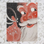 Vintage Christmas, Jolly Santa Claus with String ジグソーパズル<br><div class="desc">Vintage illustration Christmas holiday design featuring a happy,  jolly Santa Claus with a ribbon tied around his finger to remind him later. Remember,  reminder,  remembering ... </div>