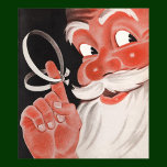 Vintage Christmas, Jolly Santa Claus with String ポスター<br><div class="desc">Vintage illustration Christmas holiday design featuring a happy,  jolly Santa Claus with a ribbon tied around his finger to remind him later. Remember,  reminder,  remembering ... </div>