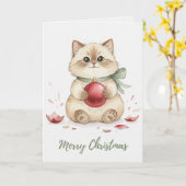 Vintage Christmas Kitten with Ornament Card カード (黄色い花)