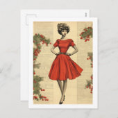 Vintage Christmas Lady in Red Holiday Postcard シーズンポストカード (正面/裏面)