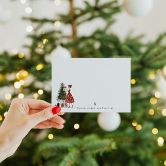 Vintage Christmas Lady with Cat Personalized ノートカード