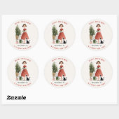 Vintage Christmas Lady with Cat Personalized ラウンドシール (シート)