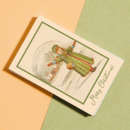 Vintage Christmas Landscape Baby Girl Green Dress シーズンポストカード