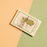 Vintage Christmas Landscape Baby Girl Green Dress シーズンポストカード<br><div class="desc">This Vintage Themed Retro Christmas Winter Green and Beige Holiday Postcard with girl walking outside city with Christmas greetings will be perfect for your holiday greeting. You can also find other designs in this stile in my Zazzle store.</div>