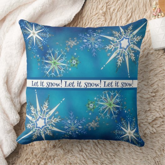 Vintage Christmas "Let It Snow" Snowflake クッション (ブランケット)