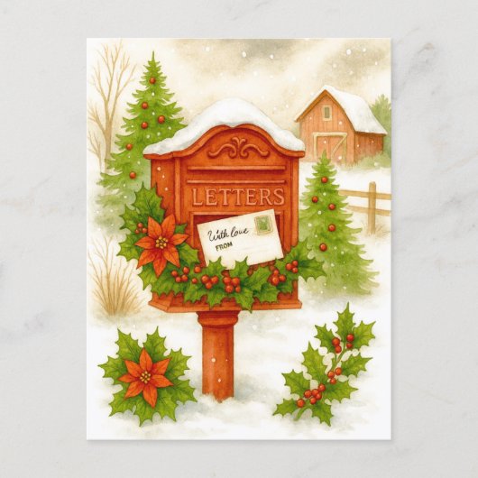 Vintage Christmas Letters Cozy Winter Postcard シーズンポストカード (正面)