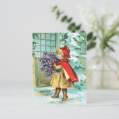 Vintage Christmas Little Girl & Violets シーズンポストカード (スタンド正面)