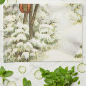 Vintage Christmas, Mailboxes in Winter Landscape キッチンタオル (折り畳み)