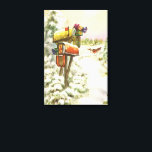 Vintage Christmas, Mailboxes in Winter Landscape キャンバスプリント<br><div class="desc">ヴィンテージイラストレーションビクトリアンエラメリークリスマスの休日の画像は、雪の上にクリスマスのメールと冬のプレゼントで満たされたメールボックスの雪の風景を特徴とする。馬描車が雪の通りを横に木々と森で走っている。ハッピーホリデーと季節のご挨拶！</div>