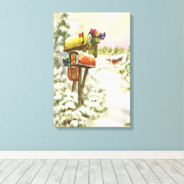Vintage Christmas, Mailboxes in Winter Landscape キャンバスプリント