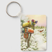Vintage Christmas, Mailboxes in Winter Landscape キーホルダー (正面)