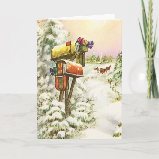 Vintage Christmas, Mailboxes in Winter Landscape シーズンカード (正面)