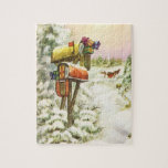 Vintage Christmas, Mailboxes in Winter Landscape ジグソーパズル<br><div class="desc">ヴィンテージイラストレーションビクトリアンエラメリークリスマスの休日の画像は、雪の上にクリスマスのメールと冬のプレゼントで満たされたメールボックスの雪の風景を特徴とする。馬描車が雪の通りを横に木々と森で走っている。ハッピーホリデーと季節のご挨拶！</div>