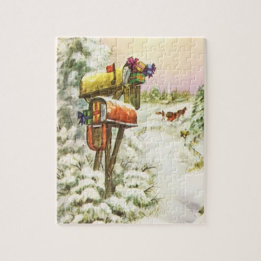 Vintage Christmas, Mailboxes in Winter Landscape ジグソーパズル (縦)