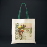 Vintage Christmas, Mailboxes in Winter Landscape トートバッグ<br><div class="desc">ヴィンテージイラストレーションビクトリアンエラメリークリスマスの休日の画像は、雪の上にクリスマスのメールと冬のプレゼントで満たされたメールボックスの雪の風景を特徴とする。馬描車が雪の通りを横に木々と森で走っている。ハッピーホリデーと季節のご挨拶！</div>