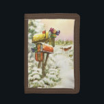 Vintage Christmas, Mailboxes in Winter Landscape ナイロン三つ折りウォレット<br><div class="desc">ヴィンテージイラストレーションビクトリアンエラメリークリスマスの休日の画像は、雪の上にクリスマスのメールと冬のプレゼントで満たされたメールボックスの雪の風景を特徴とする。馬描車が雪の通りを横に木々と森で走っている。ハッピーホリデーと季節のご挨拶！</div>