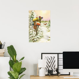 Vintage Christmas, Mailboxes in Winter Landscape ポスター