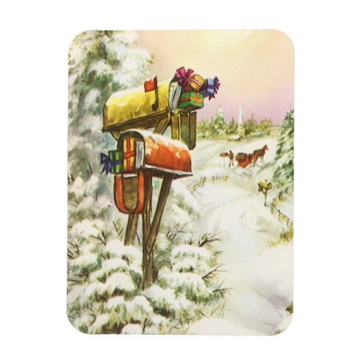 Vintage Christmas, Mailboxes in Winter Landscape マグネット (縦)