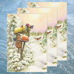 Vintage Christmas, Mailboxes in Winter Landscape ラッピングペーパーシート<br><div class="desc">ヴィンテージイラストレーションビクトリアンエラメリークリスマスの休日の画像は、雪の上にクリスマスのメールと冬のプレゼントで満たされたメールボックスの雪の風景を特徴とする。馬描車が雪の通りを横に木々と森で走っている。ハッピーホリデーと季節のご挨拶！</div>