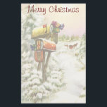Vintage Christmas, Mailboxes in Winter Landscape 便箋<br><div class="desc">ヴィンテージイラストレーションビクトリアンエラメリークリスマスの休日の画像は、雪の上にクリスマスのメールと冬のプレゼントで満たされたメールボックスの雪の風景を特徴とする。馬描車が雪の通りを横に木々と森で走っている。ハッピーホリデーと季節のご挨拶！</div>
