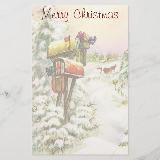 Vintage Christmas, Mailboxes in Winter Landscape 便箋 (正面)