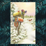 Vintage Christmas, Mailboxes in Winter Landscape 長方形シール<br><div class="desc">Vintage illustration Victorian Era Merry Christmas holiday image featuring a snowscape with snow covered mailboxes filled with Christmas mail and presents in winter. A horse drawn carriage is driving down the snowy street with trees and a forest on the side. Happy Holidays and Season's Greetings!</div>