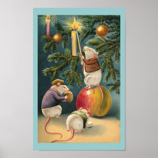 Vintage Christmas Mice Poster ポスター (正面)